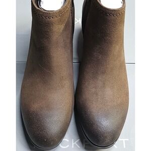 Rockport Dorset Side Zipper Ankle Boots Brown Suede Block Heel Women 9.5W CH0266